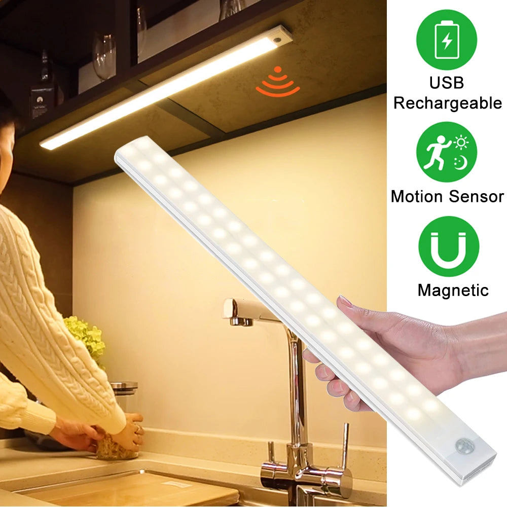 LED Motion Sensor Light Bar — USB-C Rechargeable, Wireless Under Cabinet Light